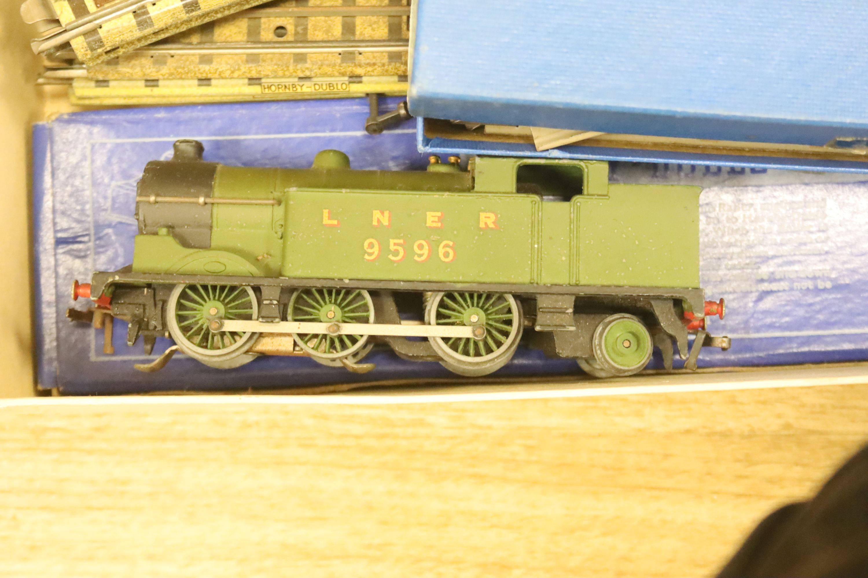 A Hornby Dublo EDG7 tank goods train set, an EDL 18 2-6-4 tank locomotive boxed, one other locomotive and accessories